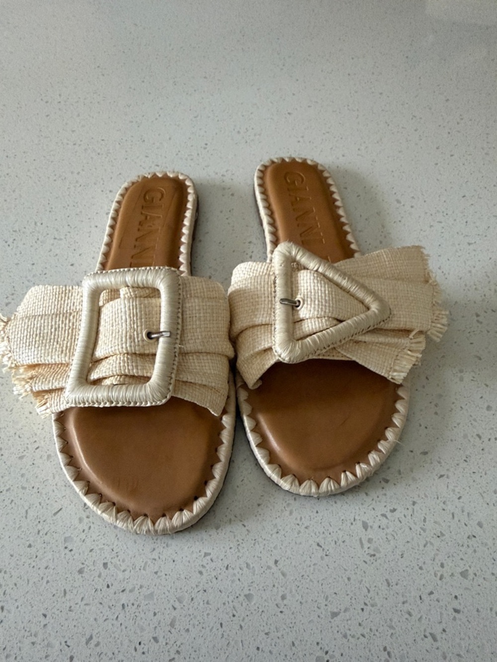 Gianni Bini Beige Woven Buckle Slide Sandals - Picture 4 of 4